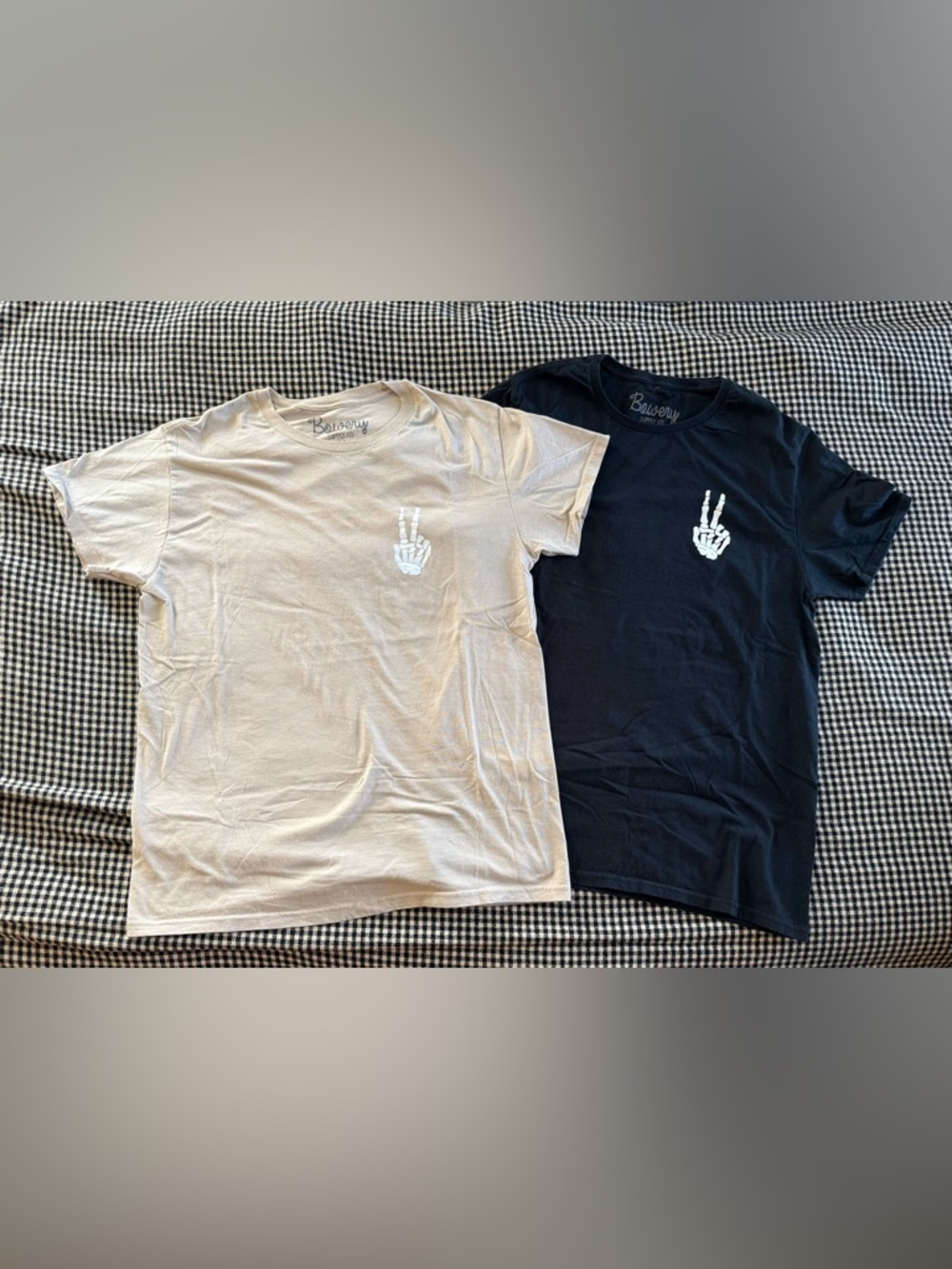 Bowery Supply Co. Peace Skeleton Tee - Black and Cream lot of 2 Men’s Mediums